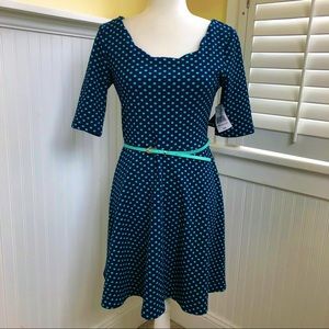 City Triangles NWT Navy/Mint Polka Dot Dress - M